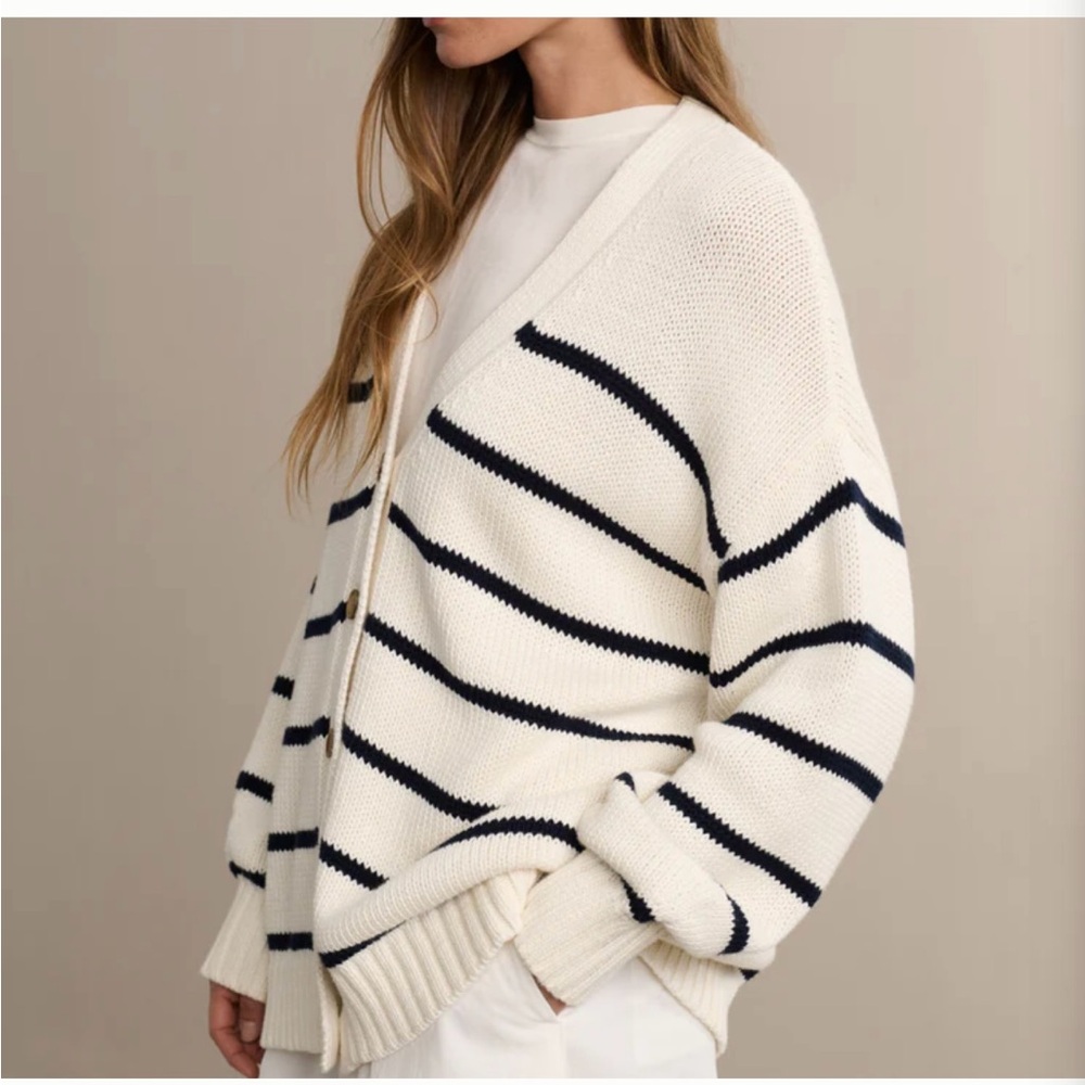 Jenni Kayne Cream Cardigan with Navy Stripes - Picture 4 of 7